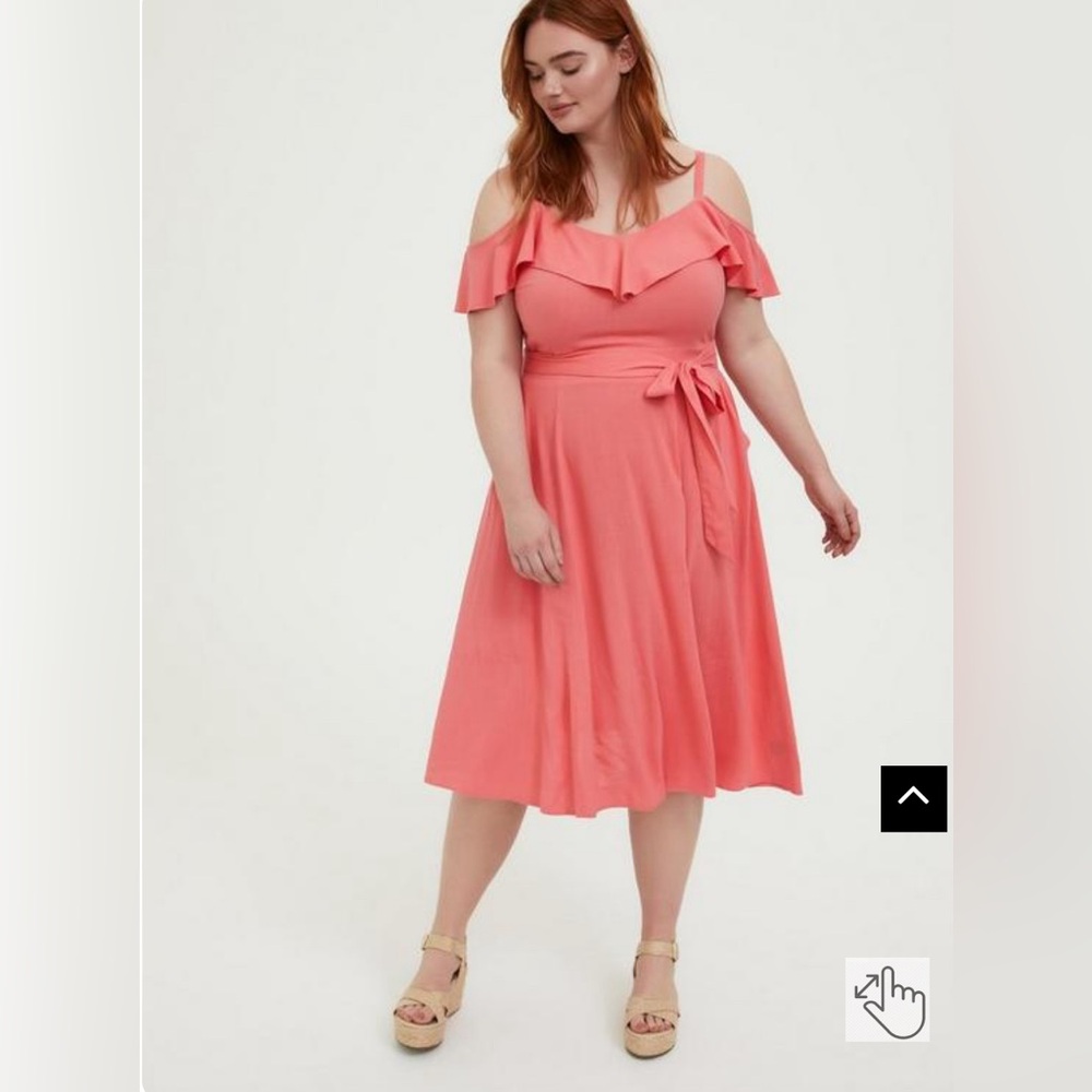 Coral textured torrid cold shoulder formal midi dress